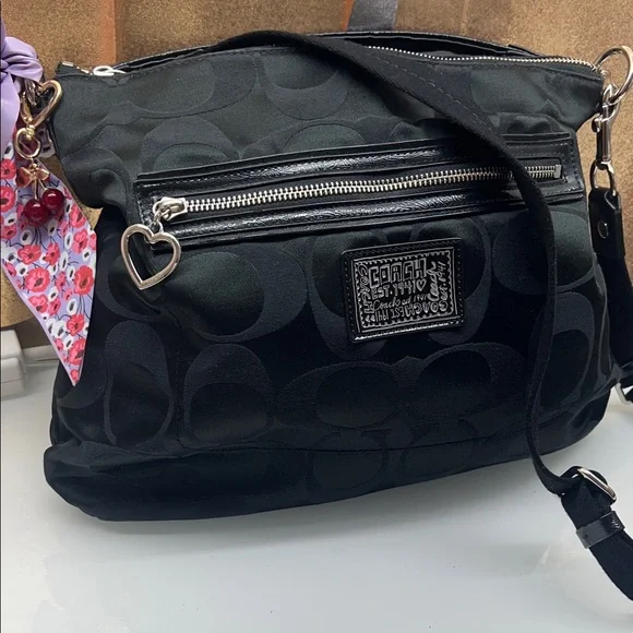 Coach Black Signature Shoulder Bag with Floral Scarf - Picture 5 of 17